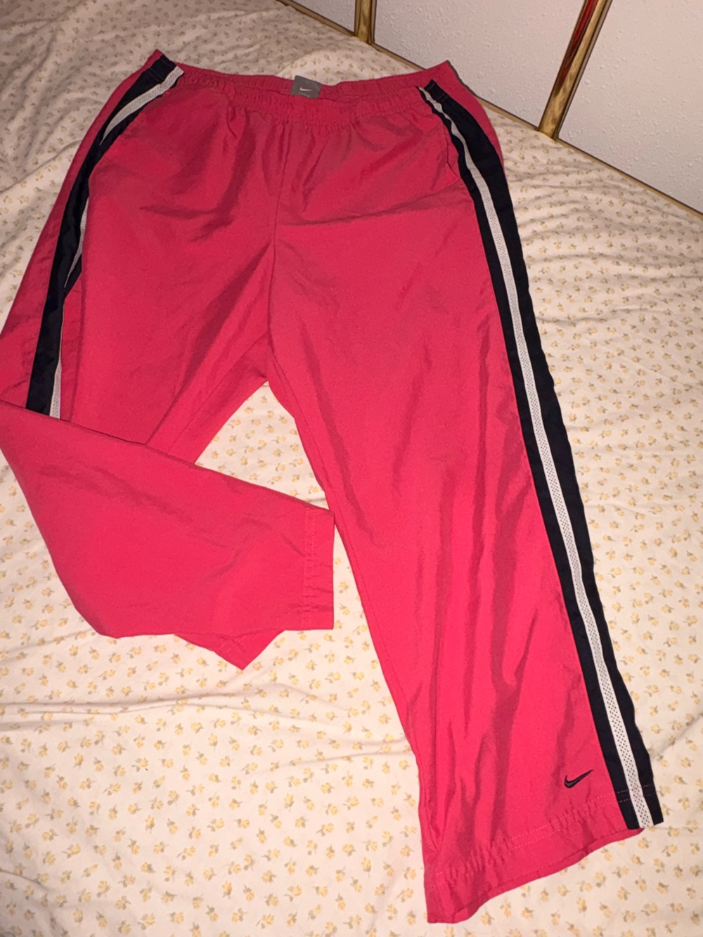 Nike' Pink Sweatpants with Black-and-White Side Stripe